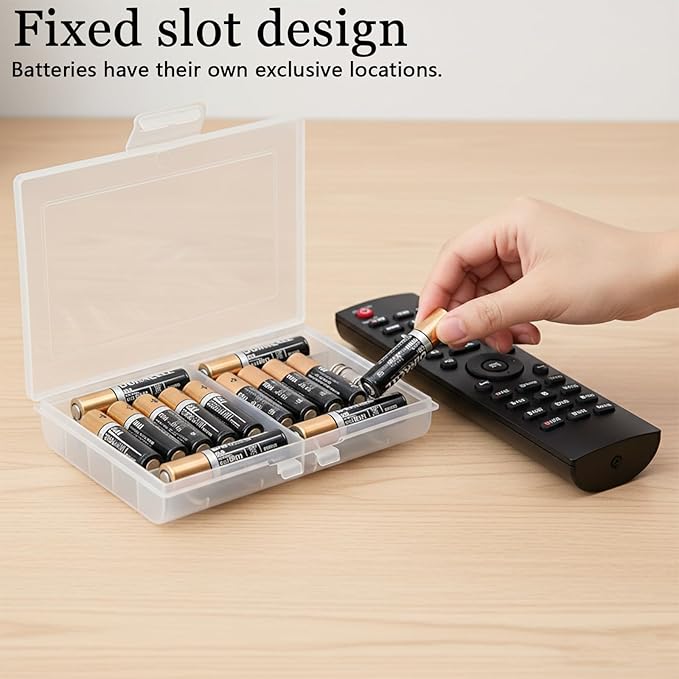 6 Pack Battery Organizer for AA/AAA Batteries,10-Slot Battery Storage Box with lid,Battery Storage Case Removable Dividers for Common Types Batteries, Household Container