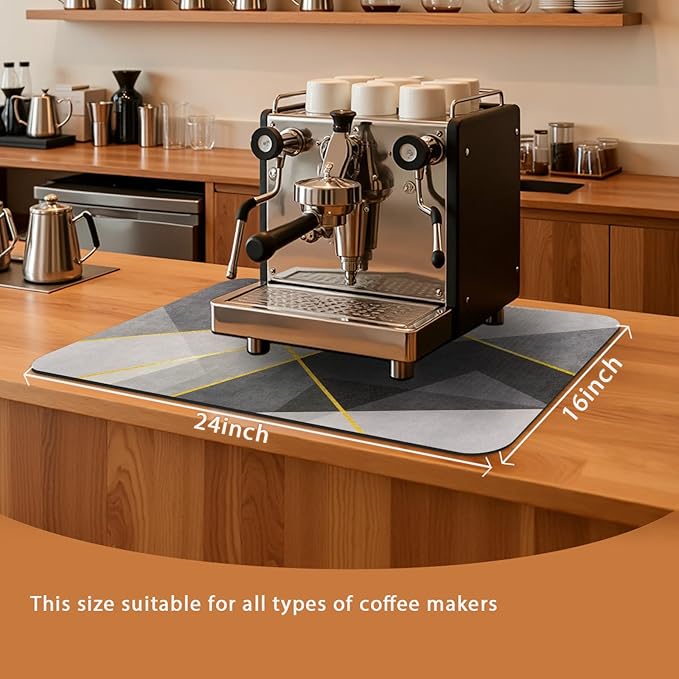 Coffee Splash Mat, 24 x 16 Inch, Geometric Bar Mat, Absorbent Hide Stain Rubber Backed Dish Drying Mat for Kitchen Counter, Mats for Countertops, Under Coffee Bar Maker Machine Pot Espresso Machine