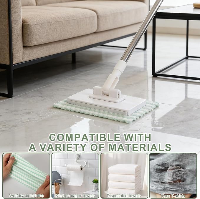 Disposable Dust Mop with 10 Reusable Cloths,Mini Foldable Mop,No-Touch Attach & Remove Cloth Instantly,Small Disposable Dust Mop Set for Multi Surface Cleaning(Kitchen House, Dorm)