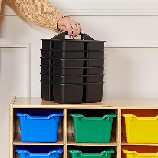 ECR4Kids 3-Compartment Storage Caddy, Storage Organizer, Black, 6-Pack