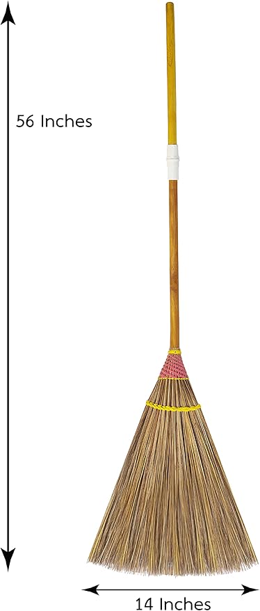 Natural Coconut Leaf Broom - 61 Inch, Multi-Surface Outdoor Broom - Sweeps Snow & Wet Leaves - Sturdy Bamboo Handle - Asian Heavy Duty