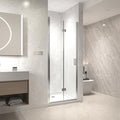 Frameless Bi-Fold Shower Door 32" W x 72" H, 1/4" Clear Tempered Glass, Folding Swing Design, Reversible Installation, Chrome Finish, Space-Saving Glass Shower Door for Small Bathrooms