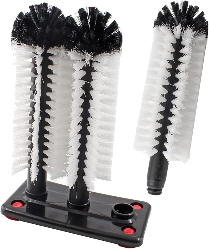 3 Long Brush Bar Glass Washer with Suction Base, Commercial Brush Cleaner Bristle Brush for Kitchen Bar Beer Cup, Long Leg Cup, Red Wine Glass, 10.2"x7.3"x3.7"