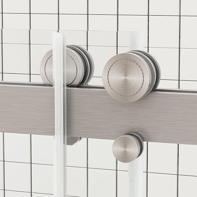 Sunrosa Frameless Double Sliding Tub Shower Door 60" W x 60" H, 5/16" (8mm) Thick Easy-Clean Tempered Glass, Adjustable Tub Door with Soft-Close System, Brushed Nickel Finish