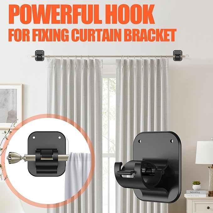 6 PCS Apartment Dorm Decor Curtain Rods No Drilling Brackets,No Drilling Holder Renter Friendly Adhesive Curtains Hooks for Hanging Drapes Rv Over Blinds Dorm Kitchen Bedroom Home Bathroom