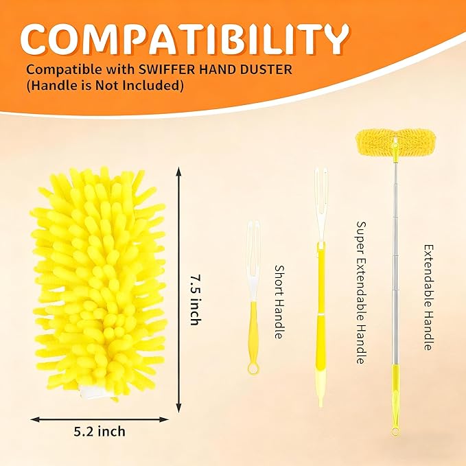 Reusable Duster Refill Compatible with Swiffer Hand Duster, 360 Duster Refills Only, Washable Pet Heavy Duty Dusters Refills for Swiffer Duster Extended Handle, 6 Pack (Handle is Not Included)