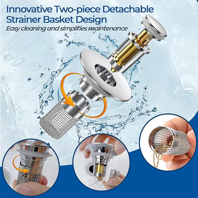 Sink Stopper Hair Catcher, Pop-up Sink Drain Strainer with Removable Stainless Steel Strainer Basket Hair Catcher, Bathroom Sink Strainer for Bathroom Sink Stopper Replacement(4PCS)