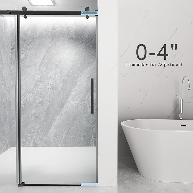 Frameless Sliding Shower Door 56-60" W x 72" H, 1/4" (6mm) Heavy Duty Tempered Glass, Matte Black Finish, Single Sliding Walk-in Shower Glass Door, Reversible Installation, Smooth & Quiet Gliding