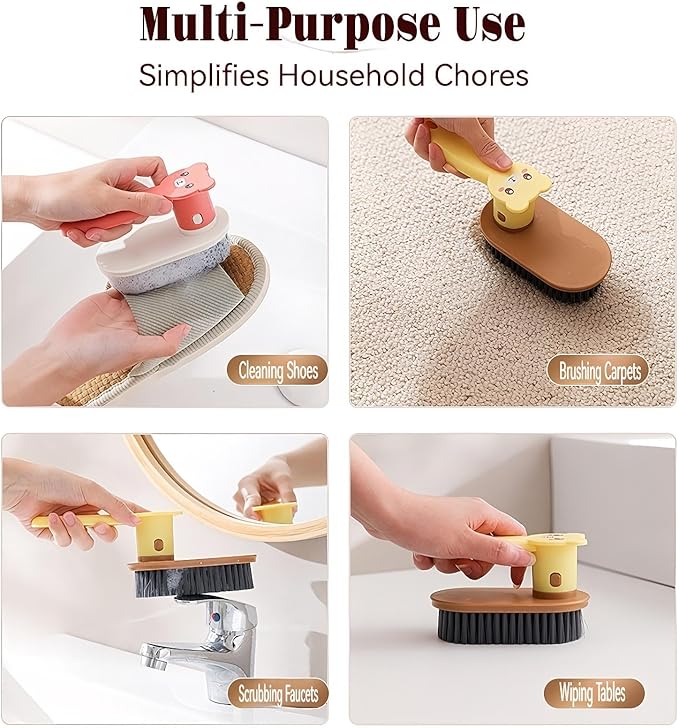 Little Bear Rotating Multi Functional Laundry Brush,Extended Bristle Cleaning Brush for Clothes, Carpet,Shoes, Etc(Yellow)