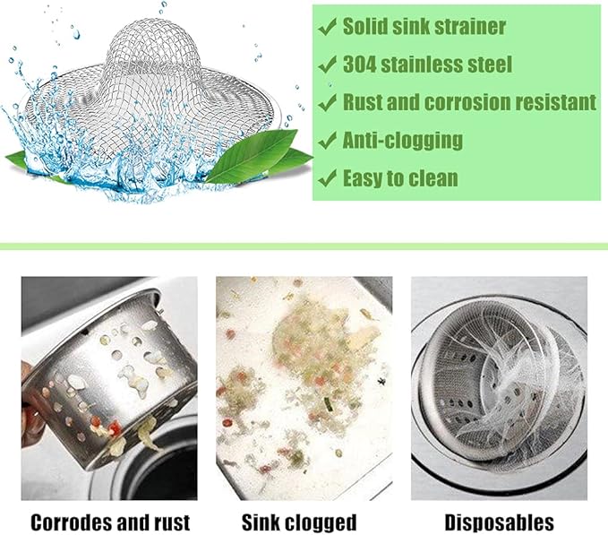 10pcs Mesh Sink Strainer, 2.75" Top/1" Stainless Steel Slop Basket Filter Trap, Metal Kitchen Drain Strainer, Hair Basket Drain - Fits Most Kitchen Sinks, Bathroom Sinks,Shower Drains,Floor Drain