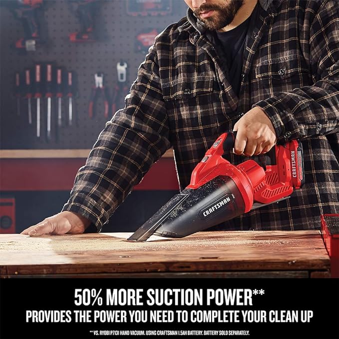 CRAFTSMAN V20 Cordless Hand Vacuum, 45 CFM, 2 Stage Filtration System with Filter, Battery and Charger Included (CMCVH001C1)