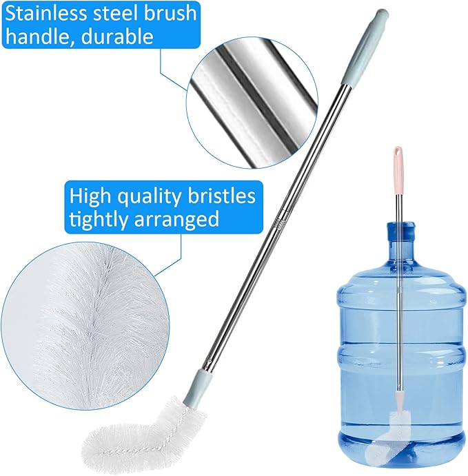 2 Pack 29.5" Bottle Brush Extra Long Stainless Steel Bottle Brushes Bendable Nylon Brush Durable 5-Gallon Water Bucket Cleaner Brushes 360° Scrubbing for Tanks, Barrels & Big Bottles (Opening > 1.7")