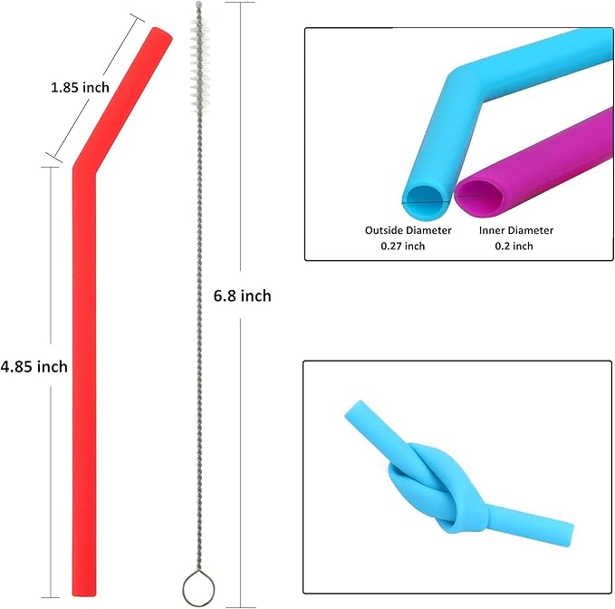 Reusable Silicone Straws for Toddlers & Kids - 24 pcs Flexible Short Drink 6.7" Straws for 6-12 oz Yeti/Rtic/Ozark Tumblers & 8 Cleaning Brushes - BPA Free, no Rubber Tast