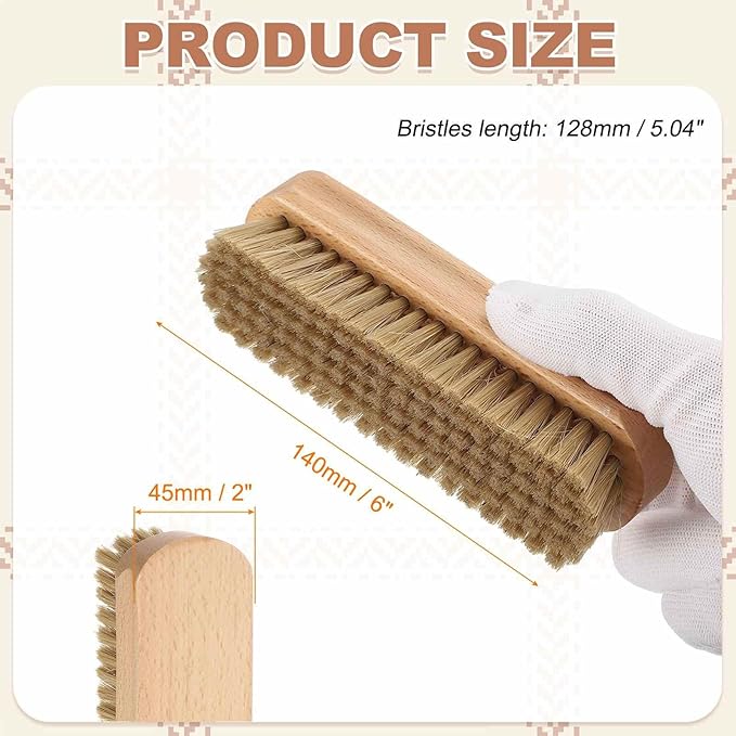 HARFINGTON Shoe Cleaning Brush 6"x2" Beech Wood Pig Bristle Boot Polish Brushes for Leather Shoes Boots Cloth Cleaner, Gray Brown Wood
