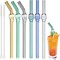6 Pcs Skull Glass Straw Reusable Straws Shatter Resistant with 2 Cleaning Brushes Multicolor Clear High Borosilicate Glass Straws for Kids Adults Smoothies Juice (Skull, 8 Inch)