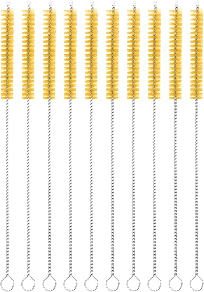 uxcell 10Pcs Drinking Straw Cleaning Brushes, 8" x 2/8" Nylon Bristles Long Straw Brush Pipe Cleaner for Washing Straws Pot Spout, Sippy Cup, Bottle and Tube (Yellow)