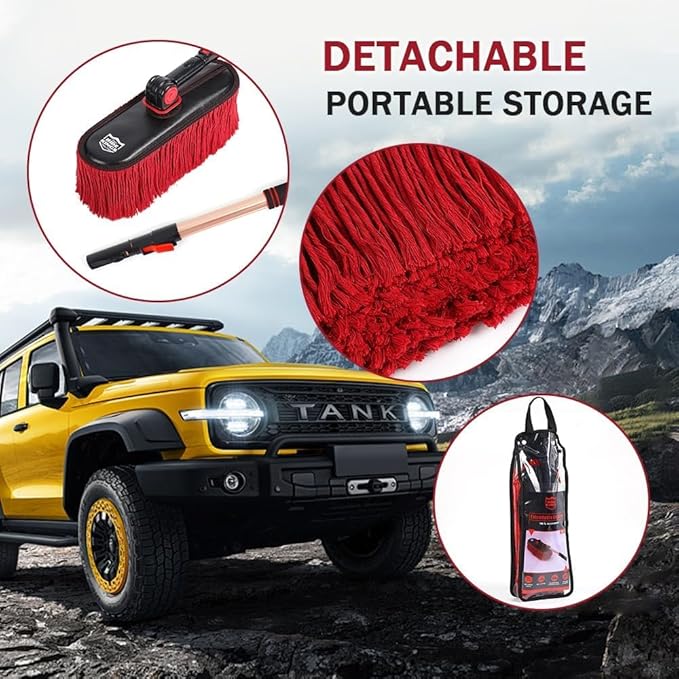 Car Cleaning Supplies，Car Duster Exterior Scratch Free,with Wax Cotton Hair， Dust Brush with Extendable Telescoping Handle to Remove Dust Pollen,Duster for RV,Truck,and Motorcycle