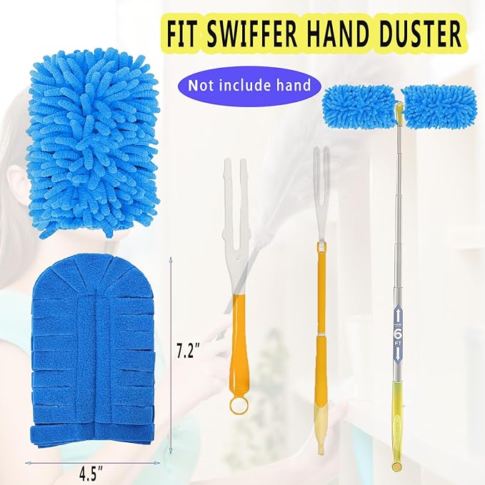 4Pack Reusable Duster Compatible with Swiffer Hand Duster Refill Microfiber 360 Heavy Duty Dusters Refills Washable Duster Pads for Cleaning Ceiling Fan Window(Handle is Not Included) (4Pack Blue1)