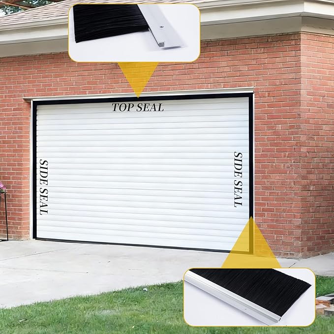 tonchean 3" Garage Brush Seal Kit for Roll-up Doors 16 x 8ft Heavy Duty Nylon Brush with Aluminum Track for Warehouse/Commercial/Sliding Barn, Top Straightx4 + Side 45-Degree Holder Side Sealx4