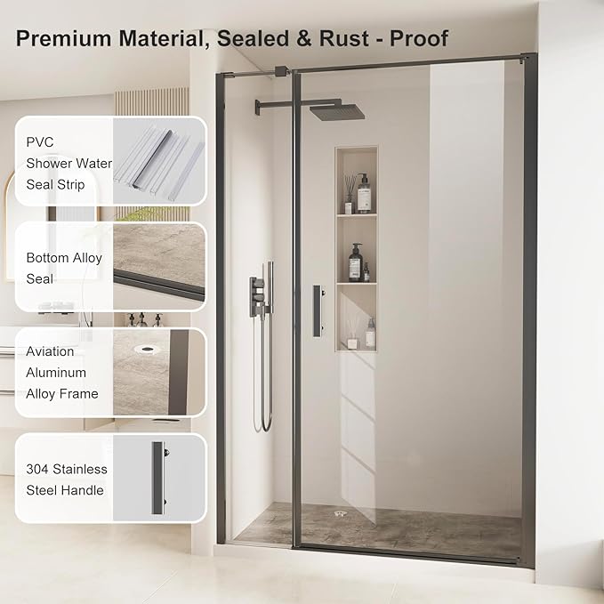 Bathbliss Framed Pivot Shower Door, Glass Shower Door in Matte Black, 46.5" to 48" W x 72" H, 5/16" Tempered Glass, Reversible Installation, Easy Setup