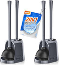 Toilet Plunger and Brush,2 Pack Bowl Brush and Heavy Duty Toilet Plunger Set with Ventilated Holder, 2-in-1 Toilet Brush and Plunger Combo for 5.3-inch Toilet DrainBathroom Cleaning