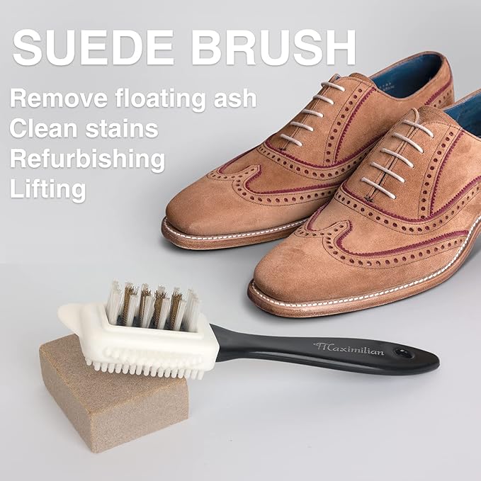 MAXIMILIAN Shoe Cleaner Kit. Brush with Extra 2 Erasers for Shoes & Boots. Horse Hair Shoe Brushes for Polishing, Cleaning & Buffing Leather Shoes - Boot Brush with Soft Bristles