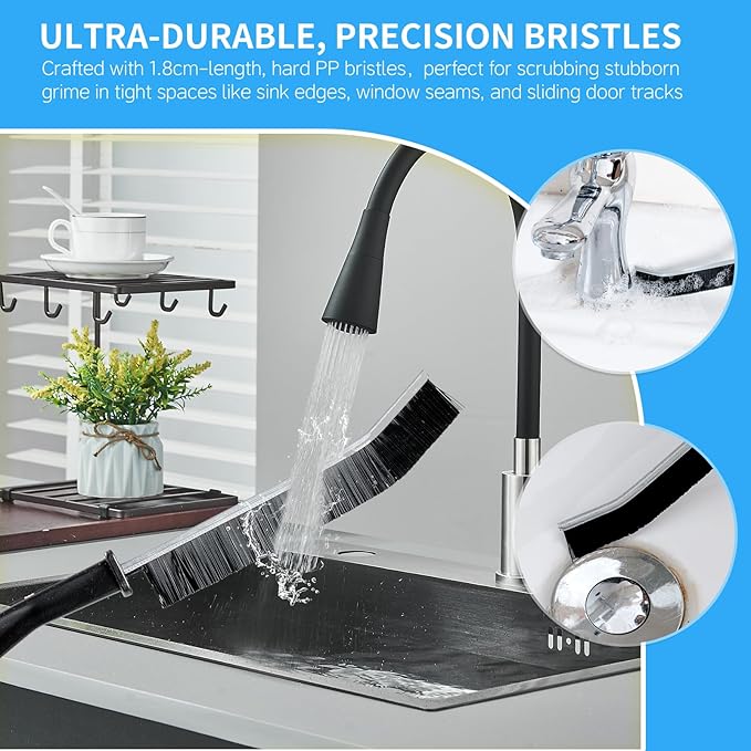 3 Pcs Crevice Cleaning Brush, 23cm Toilet Brush - Non-Slip Grip, All-Surface Safe (Tile, Glass, Car) - Bathroom Cleaning Supplies for Toilet, Window Tracks - Space-Saving Hanging Design