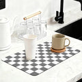 12" x 20" Checkered Dish Drying Mat for Kitchen Counter, Absorbent Coffee Bar Mat for Espresso Machine Coffee Countertops Accessories (Grey)