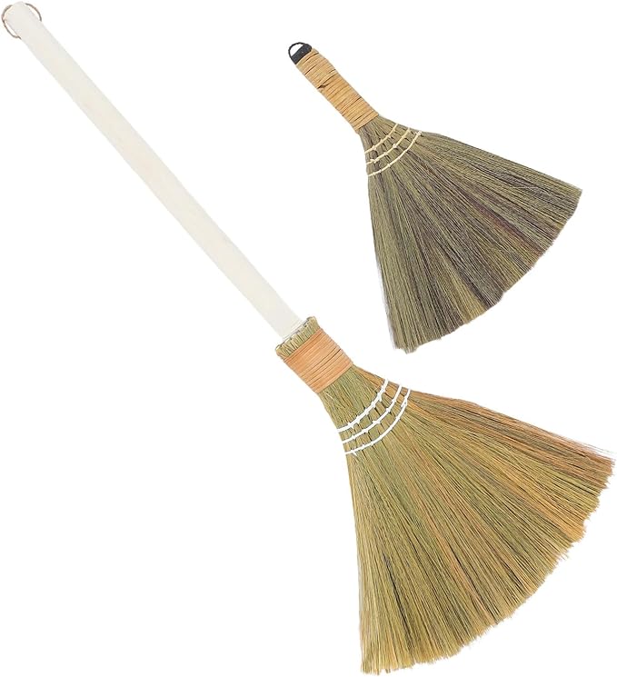 2pcs Handwoven Soft Bristle Indoor Brooms with Detachable Handle, Lightweight 74cm Grass Cleaning Brush Set for Household Dust Sweeping