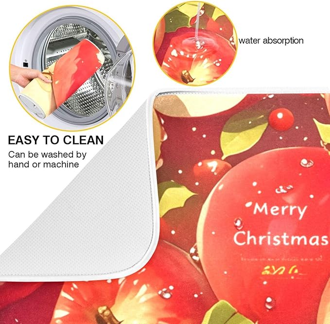 Red Apples Dish Drying Mat for Kitchen Counter Absorbent Microfiber Drying Pad, Medium 16x18 in