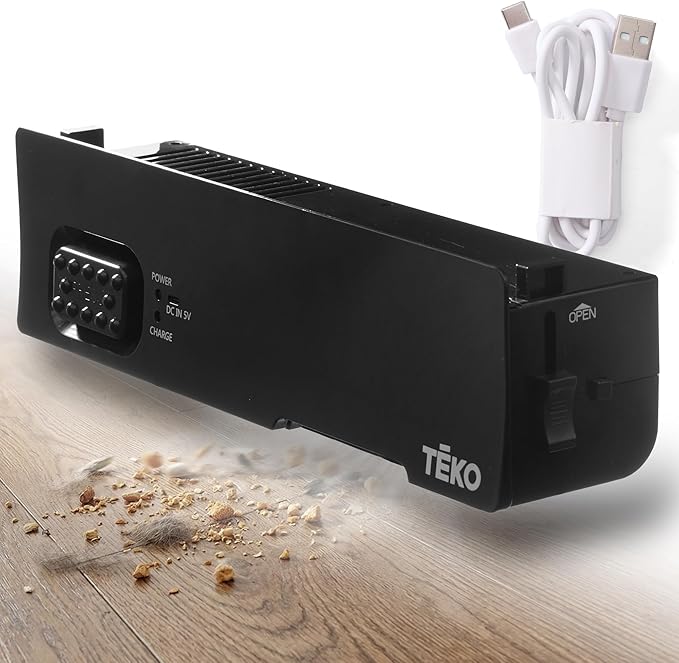 Teko Under-Counter Toe Kick Automatic Vacuum System, Cordless Strong-Suction Vacuum Dustpan for Collecting Floor Debris, Pet Hair, Crumbs & Dust, Slim Under-Cabinet Design – Easy to Operate - Black