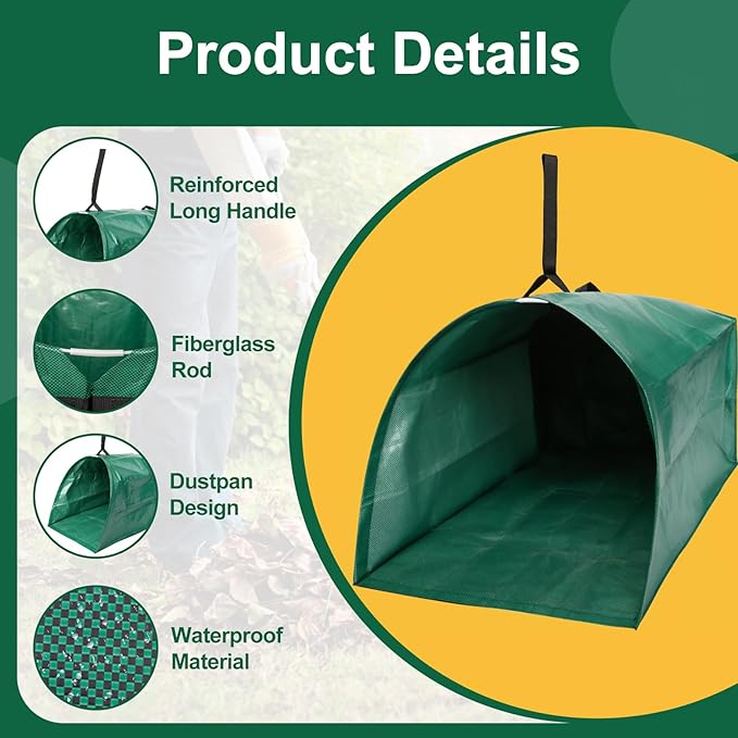 2 Pack 72 Gallon Large Leaf Collector, Foldable Reusable Yard Waste Bags, Heavy Duty Dustpan Type Garden Leaf Bags with Gloves