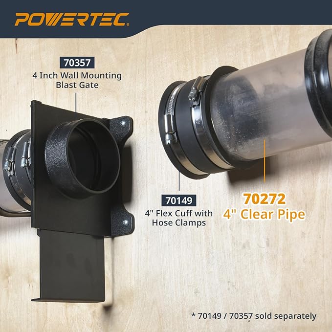 POWERTEC Clear PVC Pipe 4" x 36" Long, 1PK Rigid Plastic Tubing, Round Tube Compatible w/Dust Collection Fittings, Hose for Woodworking Tool, Dust Collection System, Toy Cars and Bird Feeder (70272V)