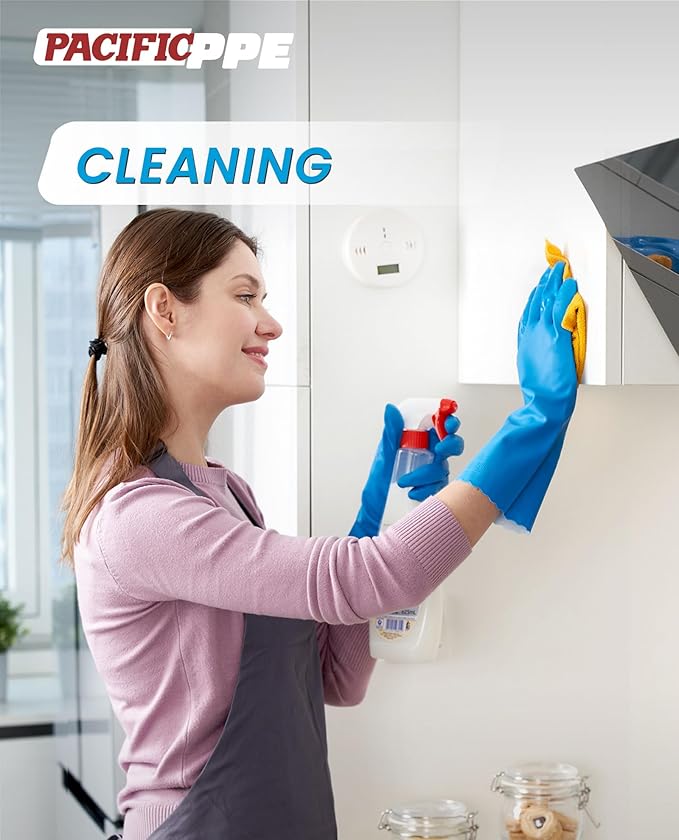 PACIFIC PPE 2 Pairs Reusable Dishwashing Cleaning Gloves with Latex Free, Cotton Lining, Kitchen Gloves, Blue, Medium