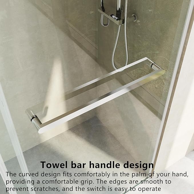 Frameless Soft Close Shower Door, 68"-72 "W, 79 "H, 3/8" (10mm) Clear Tempered Glass, Double Sliding Doors, Brushed Nickel Finish.