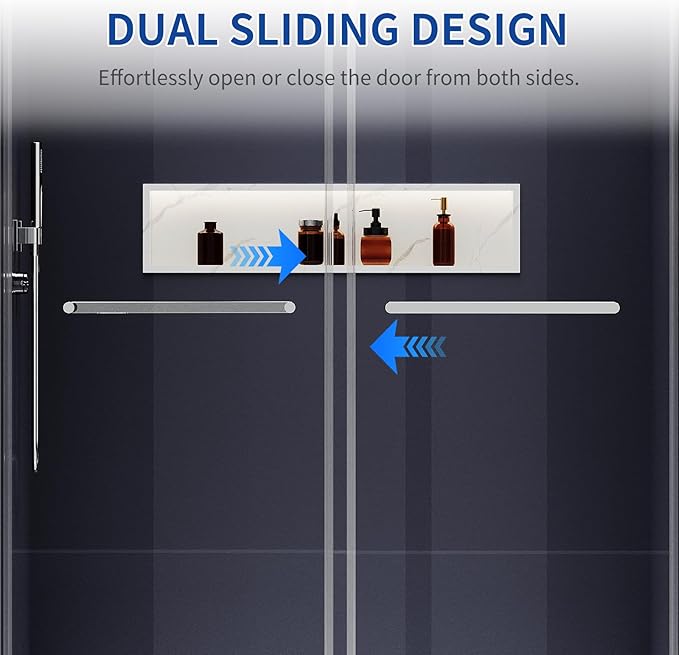 56-60 in. W x 76 in. H Double Sliding Frameless Shower Door, 5/16" (8mm) Tempered Glass with Double Nano Coating, Easy-to-Clean Bathroom Glass Door （Bright Chrome）