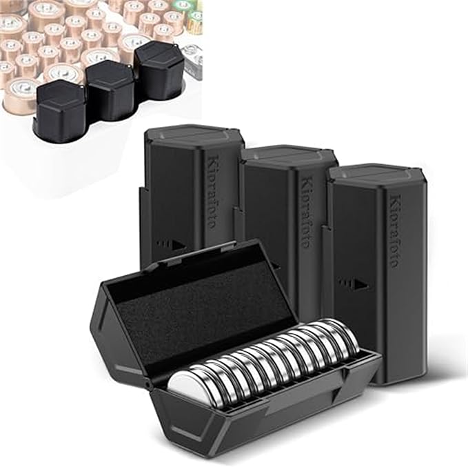 (4 Pack) CR2032 Battery Case,Upgrade Coin Cell Battery Holder Storage for 48x CR2032/CR2025/CR2016 Button Round Batteries Case，Allow to fit in Standard D Battery Slot（Coin Cell Battery Not Included）