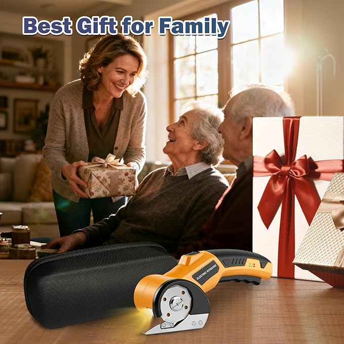 Electric Scissors, Cardboard Box Cutter with Safety Lock & LED Light, 2000mAh Battery, Tungsten Steel Blade, Storage Bag and Box, Suitable for Fabric Carpet Carton Plastic Leather Cloth