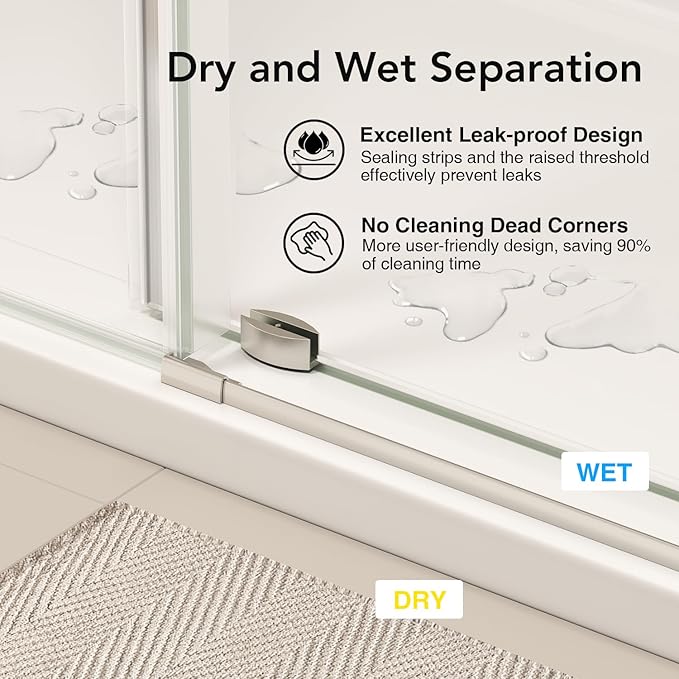 55-60” W x 76" H Single Sliding Shower Door, Frameless Shower Door with Explosion-Proof Film and Nano Coating, 1/4” (6MM) SGCC Tempered Glass, Stainless Steel Hardware, Brushed Nickel