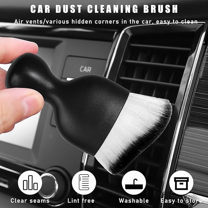 Car Interior Dust Brush, Soft Scratch Free Auto Detailing Brushes, Universal Vehicle Interior Cleaning Tool for Automotive Dashboard, Air Vents, Leather(White & Black)