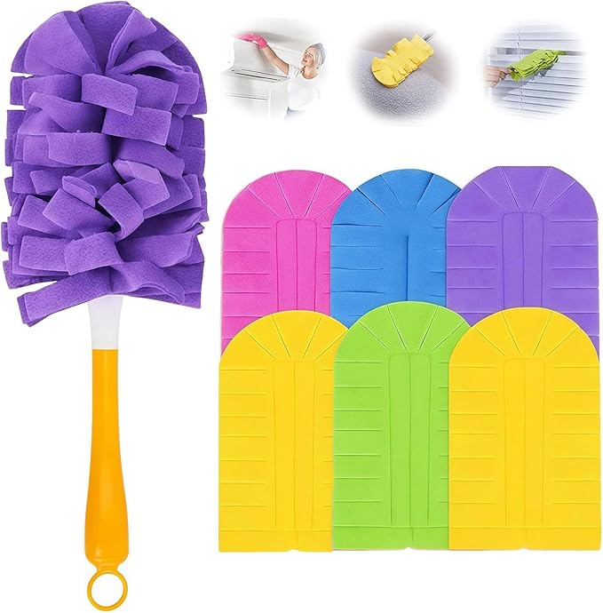 Electrostatic Dusters for Cleaning, 360° Electrostatic Duster Refills, Washable & Reusable Microfiber Duster Refills, Multi-Surface Cleaning Tool for Cleaning Home, Blinds (1 Handle + 6 Refills)