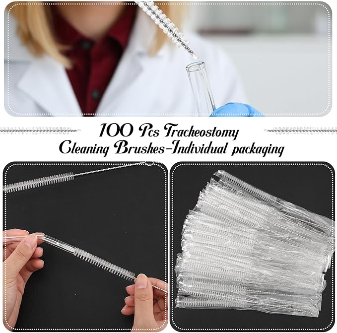 TrelaCo 100 Pcs Tracheostomy Cleaning Brushes Trach Brush Nylon Bristle Tracheostomy Brushes Pipe Tube Cleaning Brush for Supplies, 10mm