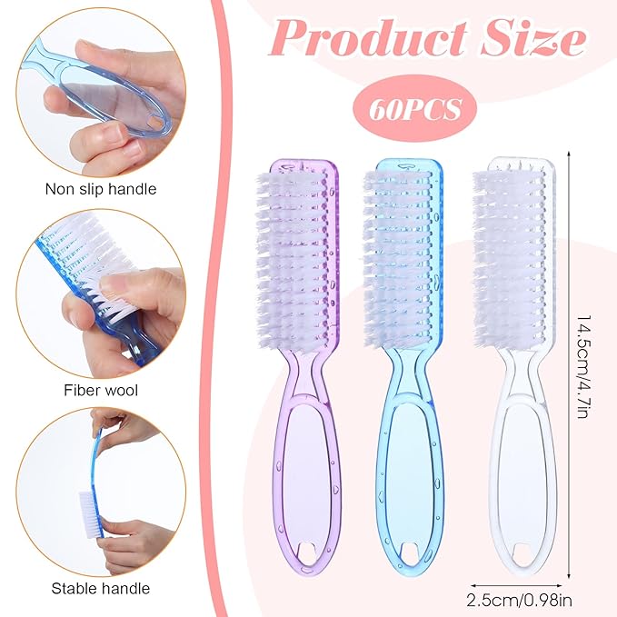 60 Pcs Nail Scrubber Brushes Bulk Handle Grip Manicure Brushes for Cleaning Fingernails Pedicure Cleaning Brush for Toes and Fingernail Cleaning(6 Colors)