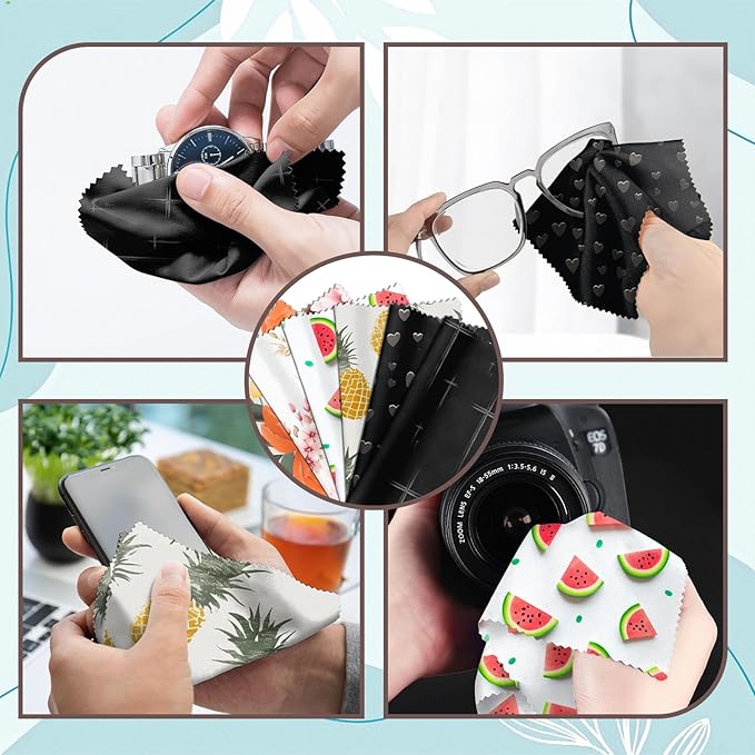 6 PCS Glasses Cleaning Cloth Eyeglass Lens Microfiber Cleaning Cloth Reusable Phone Screens Camera Cute Aesthetic Women Girls(6.3"x6.3")-Fruit Flowers
