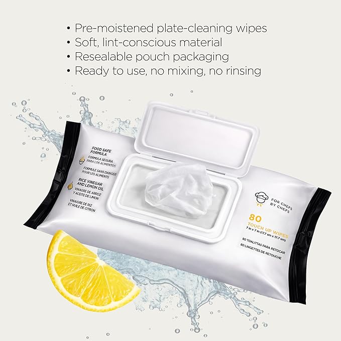 Perfect Plate Rice Vinegar Cleaning Wipes - Food-Safe, No Rinse, Alcohol-Free - Pre-Moistened Dish Wipes for Plating & Serving, 80 Wipes (1 Pack)