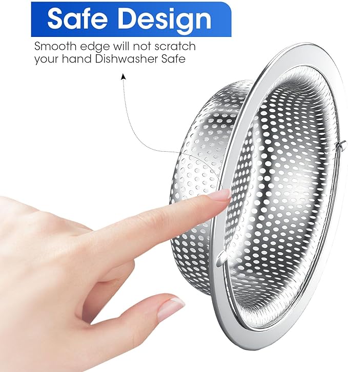 2 Pack 4.5" Kitchen Sink Strainer with Handle,Stainless Steel Sink Drain Strainer Basket, Kitchen Food Catcher for Sink Drain, Anti-Clog Design, Fast Flow, Dishwasher Safe.