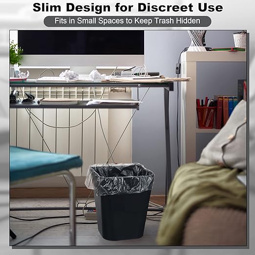 Eccliy 6 Pack Small Trash Cans for Bathroom Plastic Trash Can with 3 Rolls of Bags Small Wastebasket Garbage Bin Container, Bedroom, Home Office, Living Room, Kitchen (Black)