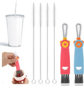 Ouligay 6 Pcs Straw Cleaner Brush Kit, 3 in 1 Cup Lid Cleaning Brush, 17cm Long Straw Cleaner, Tumbler Cup Straw Cleaner, 304 Stainless Steel & Nylon Bristles, Red Blue