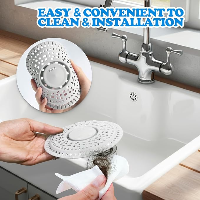 zaa Shower Drain Hair Catcher, 2 Pack Premium Silicone Drain Protector & Shower Drain Cover, Shower Installation Kits for Flat Drains of Shower Room, Bathroom, LightGray