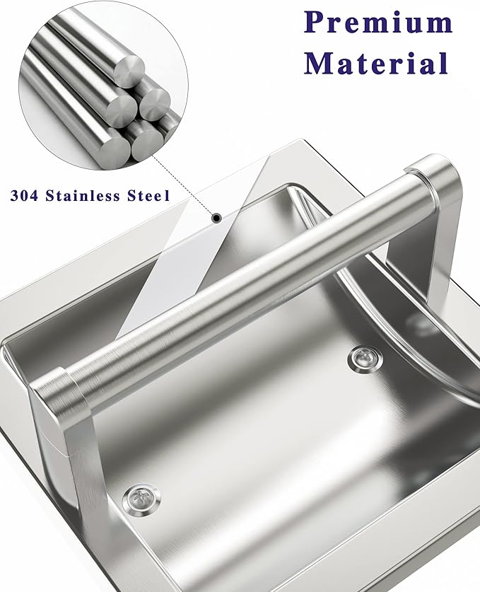 Toilet Paper Holder 2 Pack, Recessed Pivoting Toilet Paper Holder Wall Mount Stainless Steel for Large Rolls in Bathroom (Brushed Nickel)